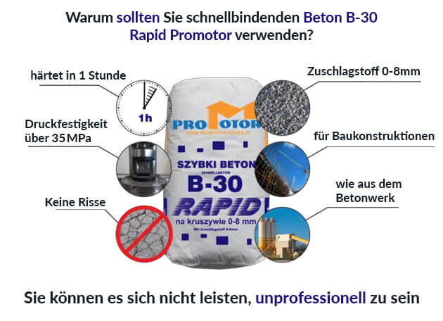 Beton B-30 Rapid Promotor -schnellbindender Beton 0–8 mm, härtet in 1 Stunde, Druckfestigkeit über 35 MPa, keine Risse, ideal für Baukonstruktionen wie aus dem Betonwerk