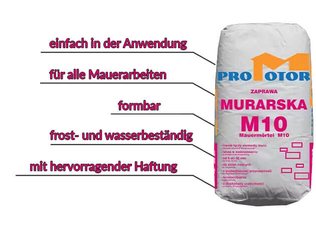 Mauermörtel M10 – Eigenschaften und Anwendung, frost- und wasserbeständig mit hervorragender Haftung für Mauerarbeiten Beton Wodoszczelny W8 B-50 Promotor