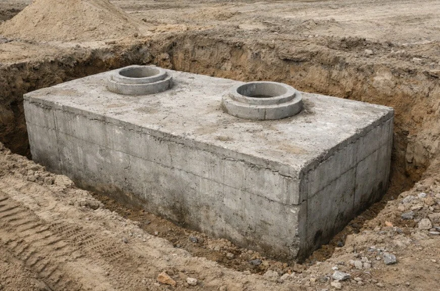 Zisterne Beton selber bauen und im Garten in der Erde im Sand platzieren